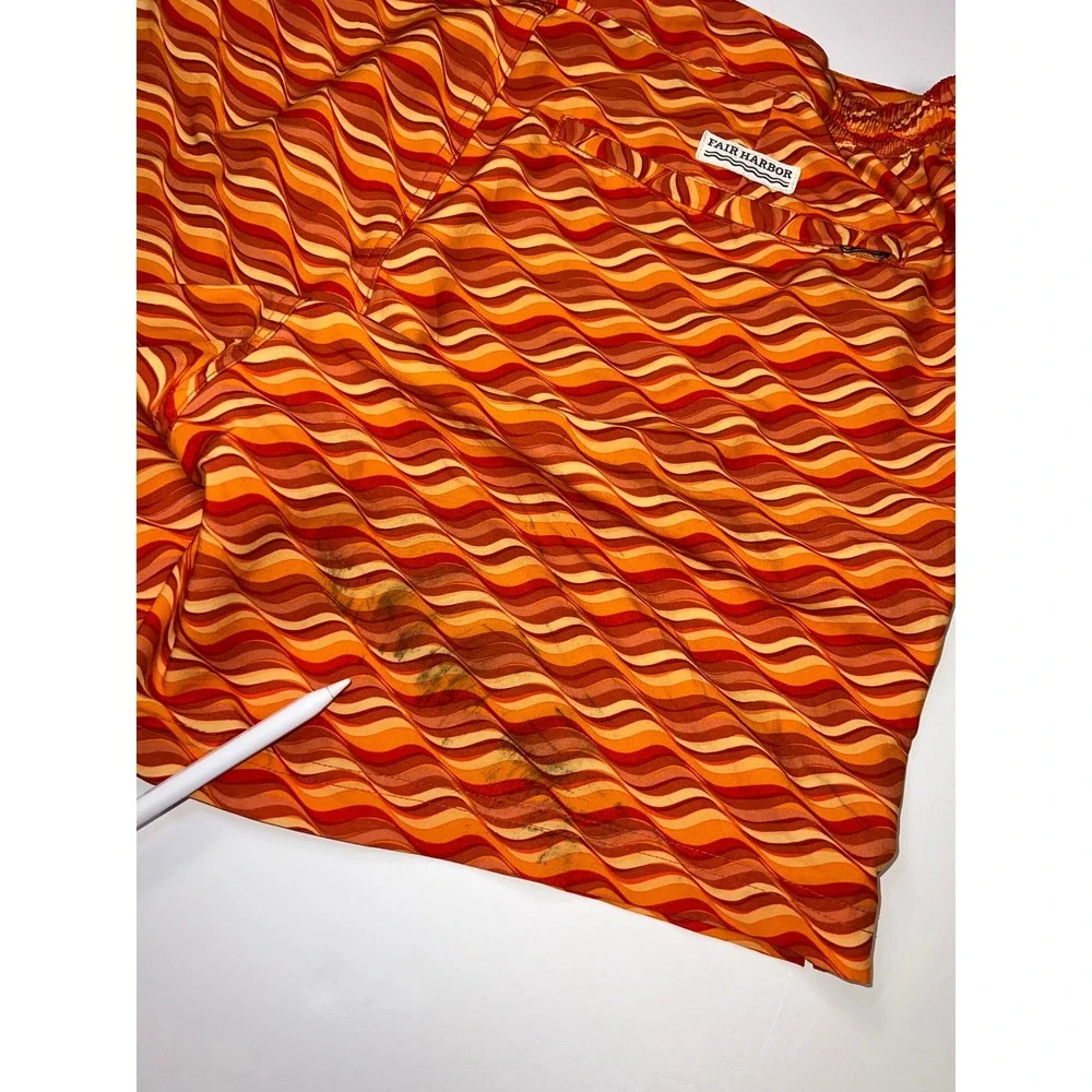 Fair Harbor Sextant Trunk Mens 34 Orange Retro Wave BreezeKnit Liner Swim Shorts
